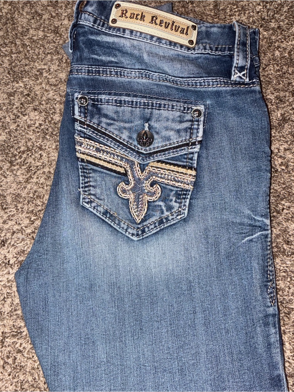 Rock Revival Bootcut Jeans with Embroidered Back Pocket - Blue